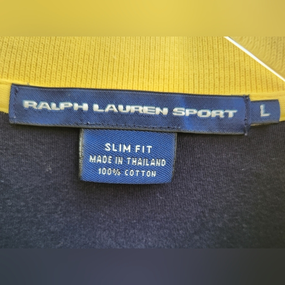 Ralph Lauren Sport Y2K Women's Navy with Yellow Collar Polo Shirt- size Large - Picture 3 of 4